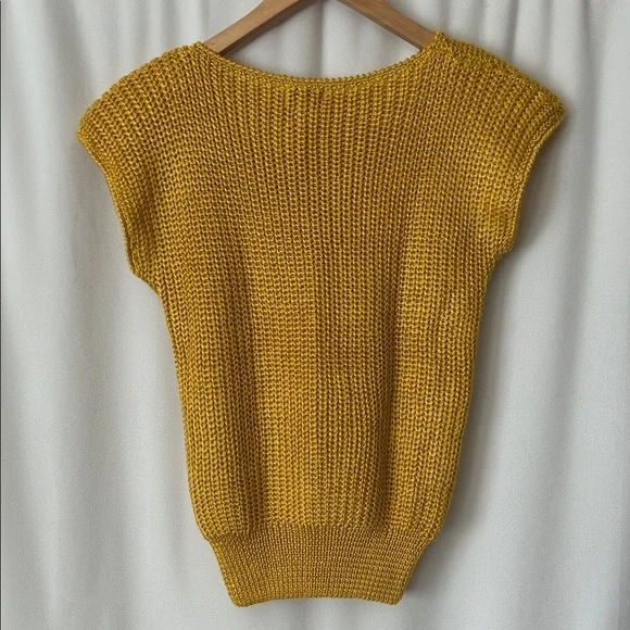 Christian Dior Auth Mustard Yellow Knit Cap Sleeve Sweater Top **Size S**🌻🌻 - Picture 3 of 5